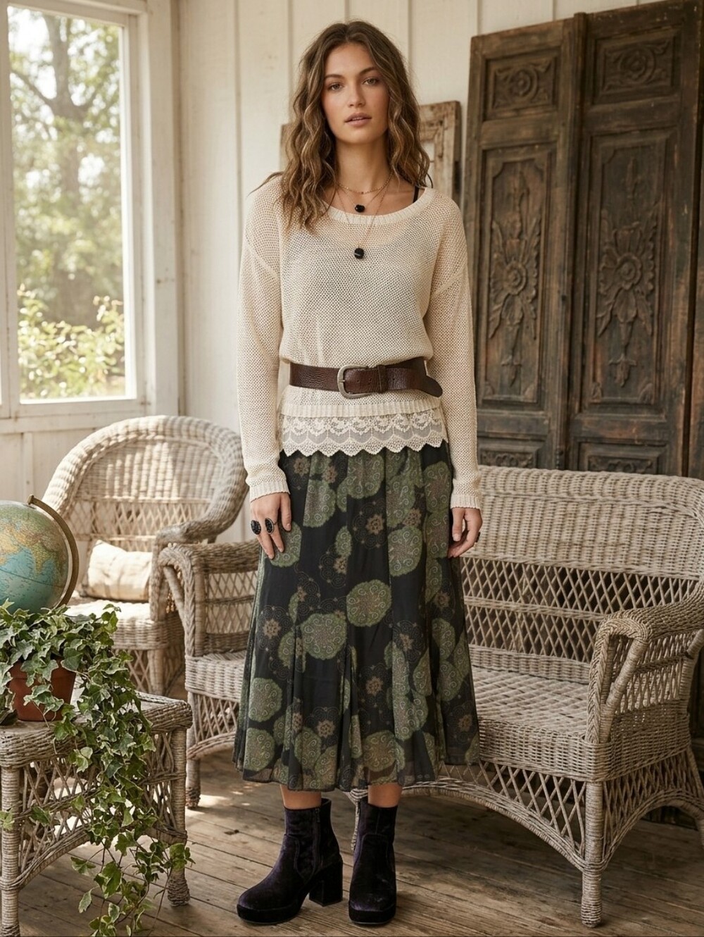 Boho Mandala Printed Rayon Midi Skirt Flowy Ethnic Paisley Flare Pleated Swing